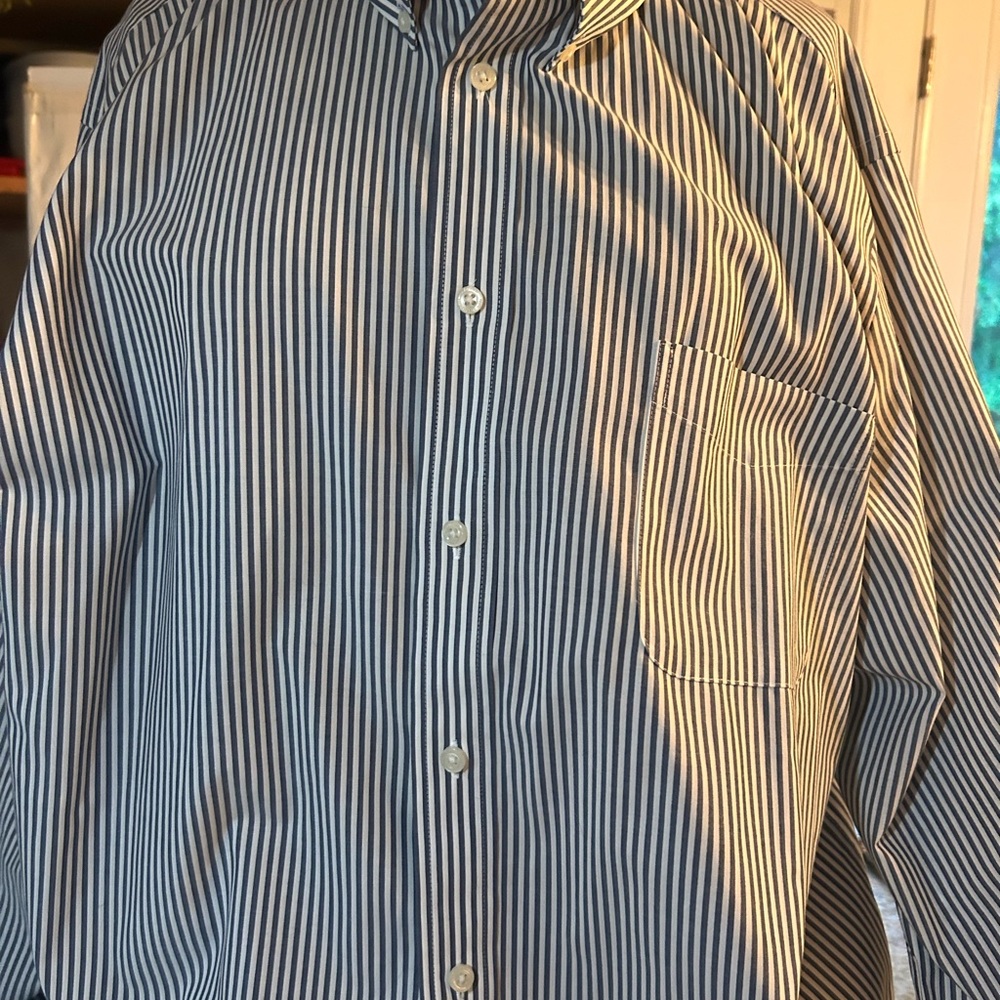 Ralph Lauren Navy and White Striped Button Down Shirt SKU9